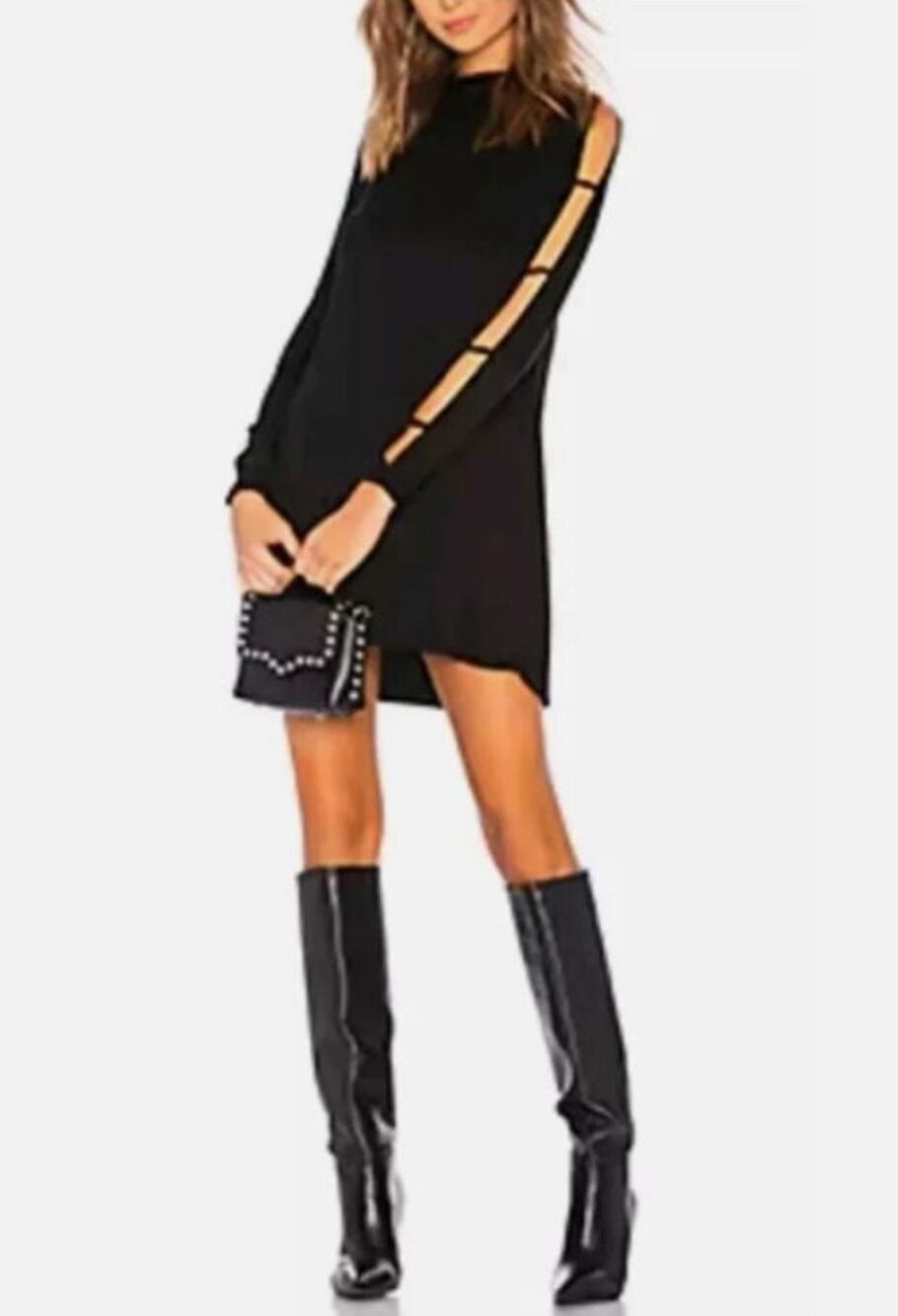 NWT Michael Lauren x REVOLVE Black Mock Neck Lattice Sleeve Dress Size XS